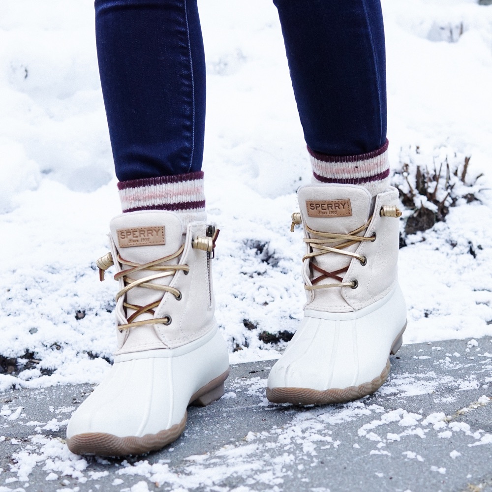 Sperry Saltwater Waterproof Rain Boot (Women) oat & gold color